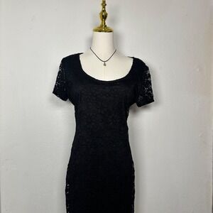 tiana b. formal black lace dress midi short sleeve classy formal chic coquette